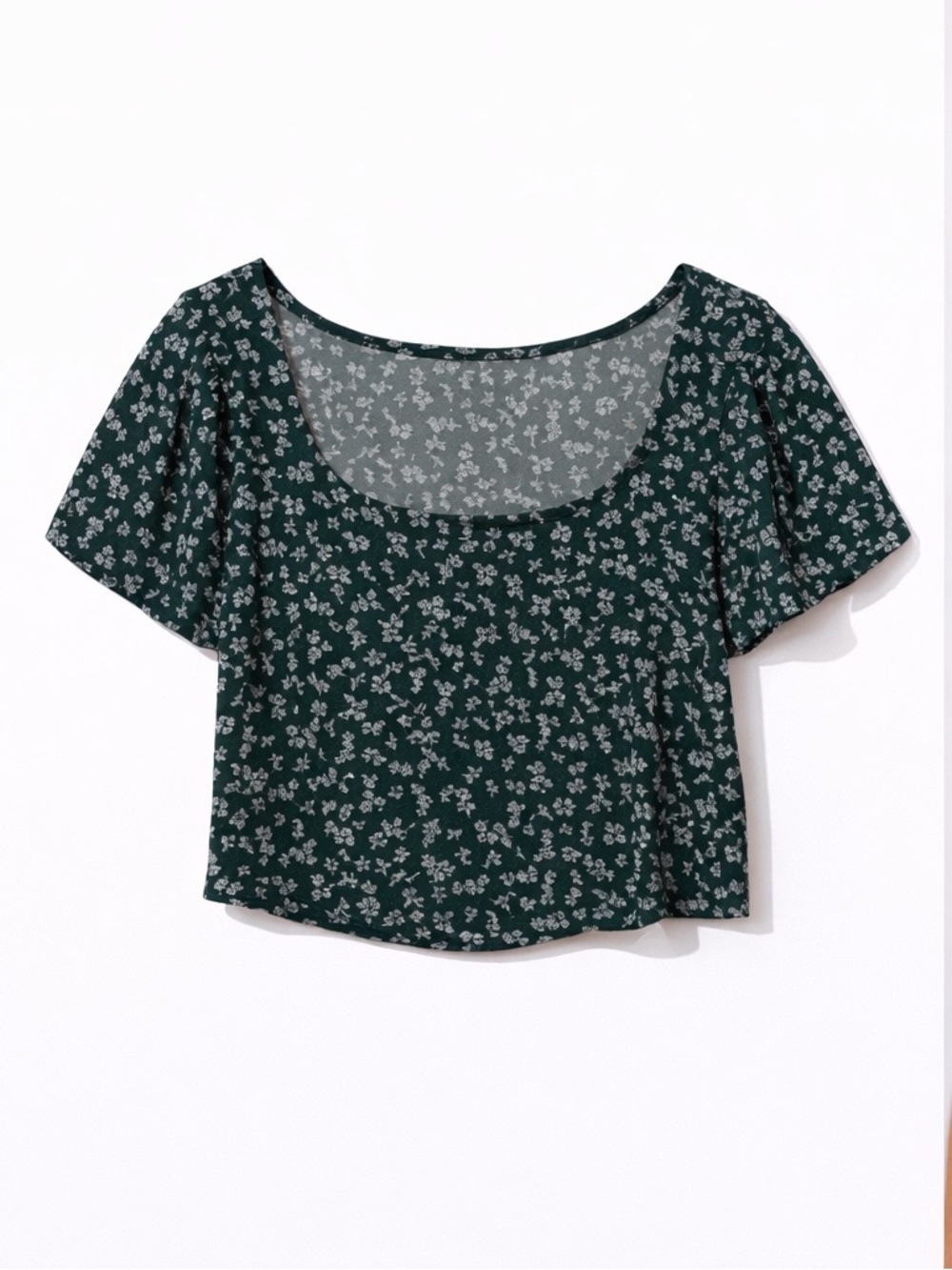 Rue21 Dark Green Floral Scoop Neck Crop Top